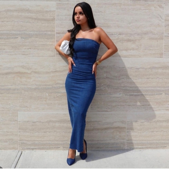 Zara * FITTED  DENIM DRESS BLUE - Picture 5 of 16